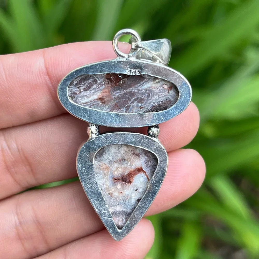 925 silver plated‎ crazy lace agate pendant